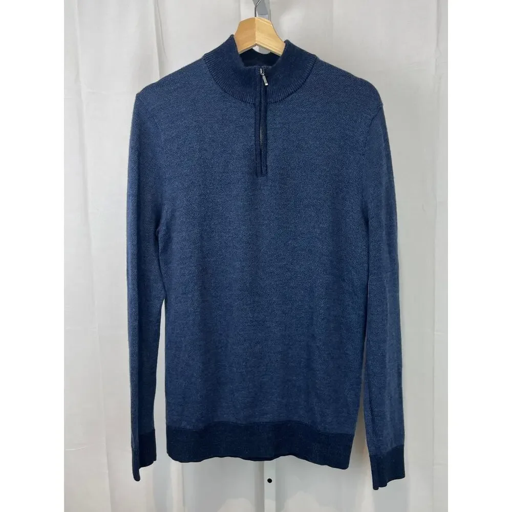 CHARLES TYRWHITT Extra Fine Merino Wool 1/4 Zip Pullover Sweater Blue Size M